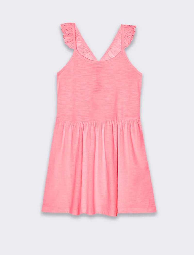 Vestito fluo con dettagli in pizzo da bambina - Fuxia
