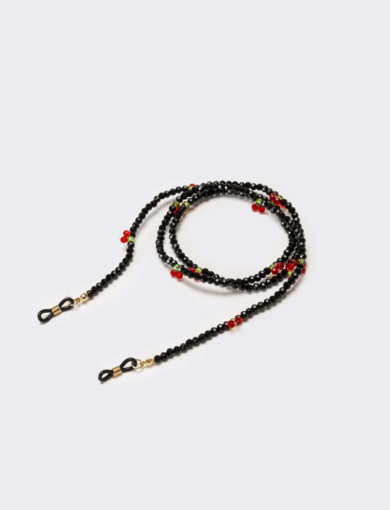 Collana portaocchiali con ciliegie - Nero