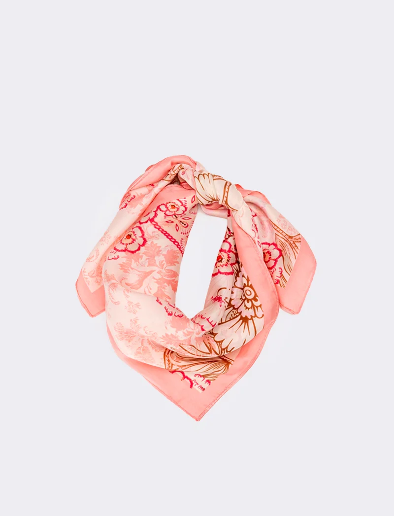 Foulard donna fantasie assortite fiori 70x70cm - Rosa