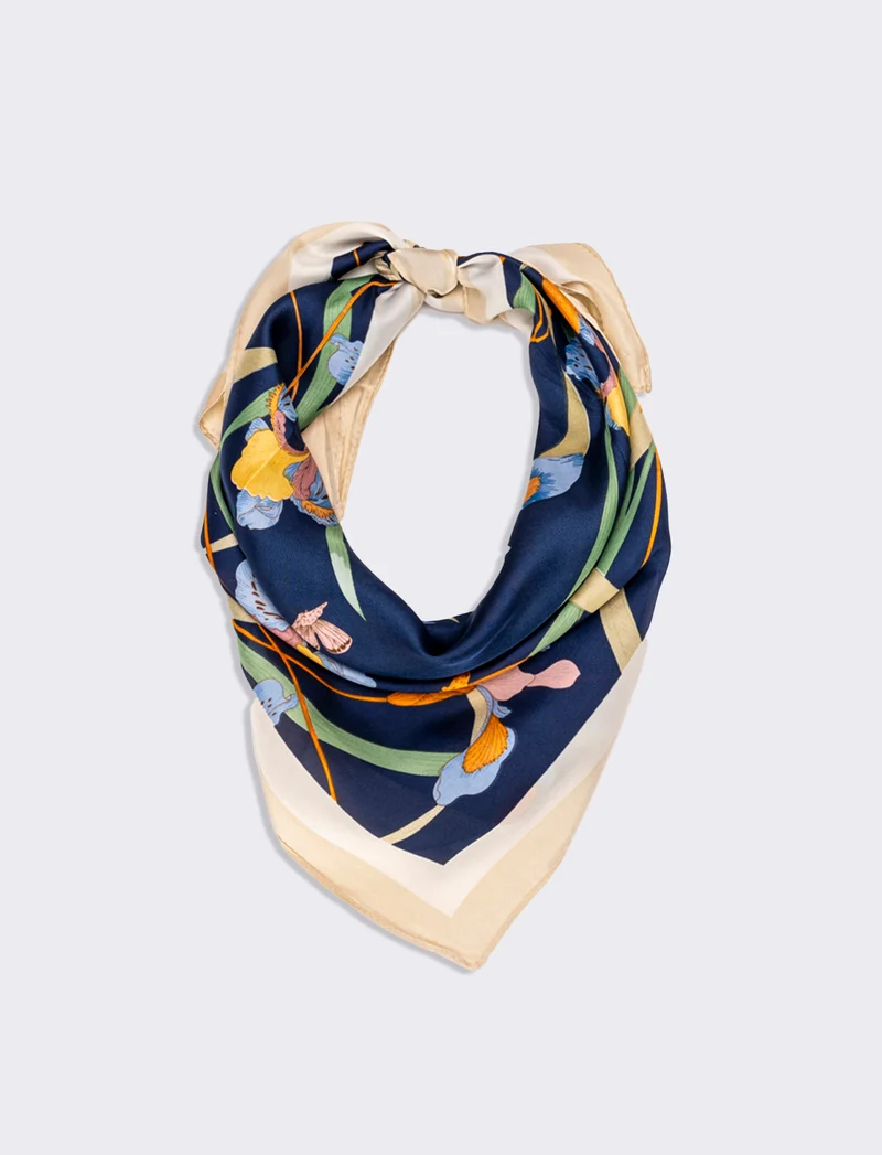 Foulard donna fantasie assortite fiori 70x70cm - Beige