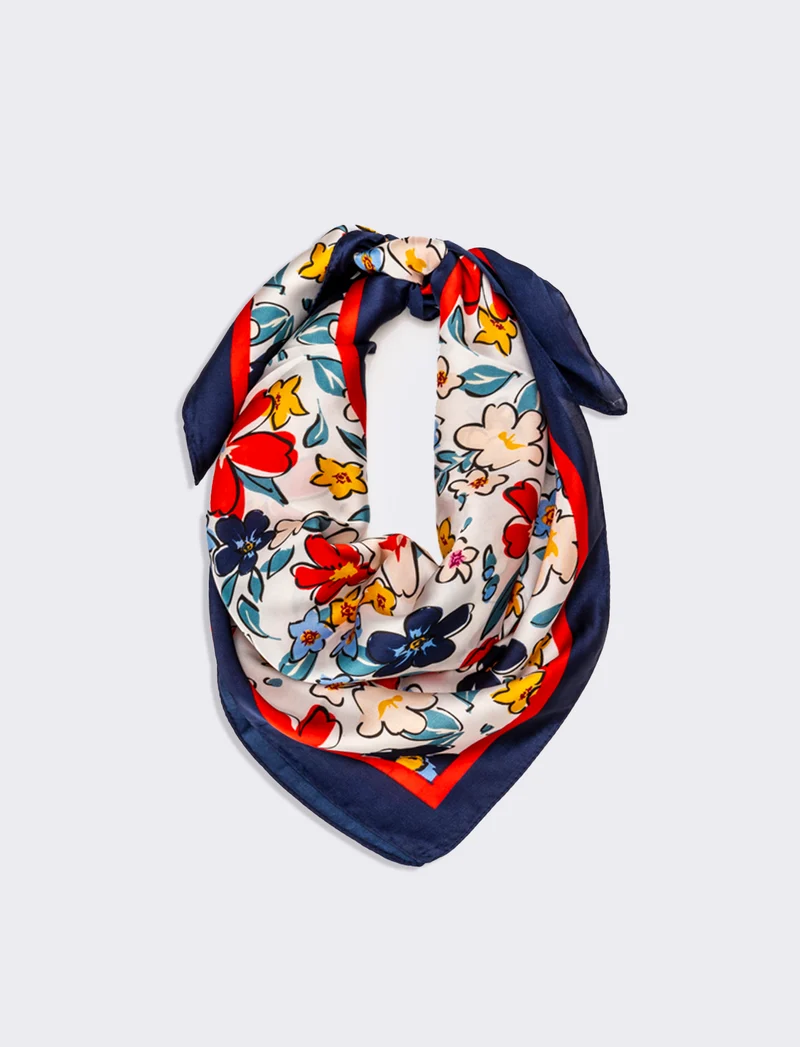 Foulard donna fantasie assortite fiori 70x70cm - Blu