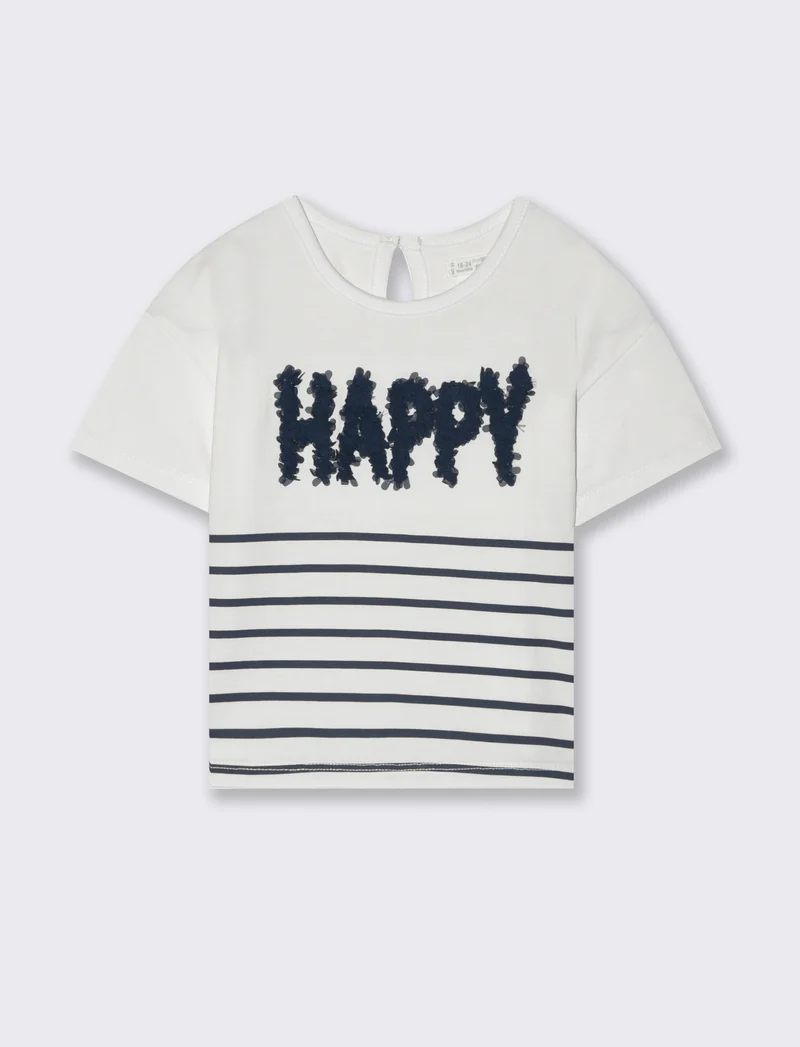 T-shirt con stampa e applicazioni da neonata - Bianco