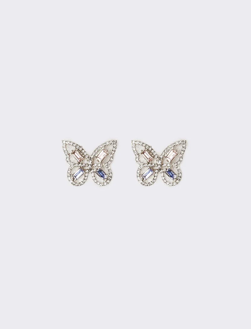 Orecchini donna farfalla con strass - Argento