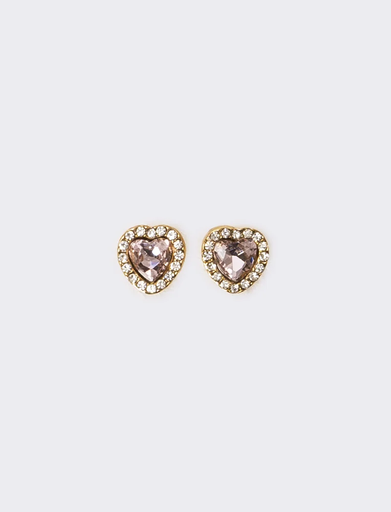 Orecchini donna strass a cuoricino - Rosa