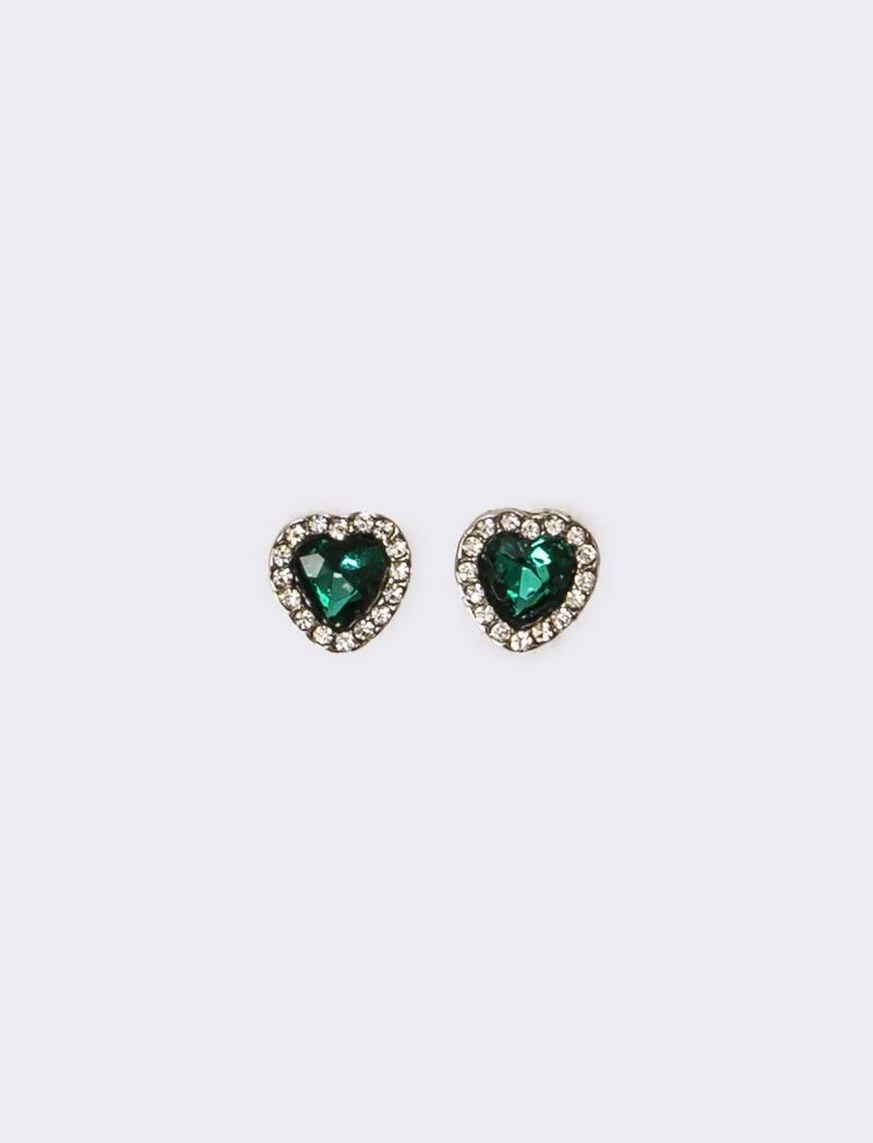 Orecchini donna strass a cuoricino - Verde