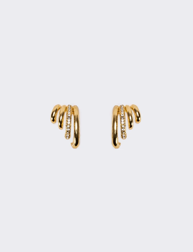 Orecchini donna effetto piercing con strass - Oro
