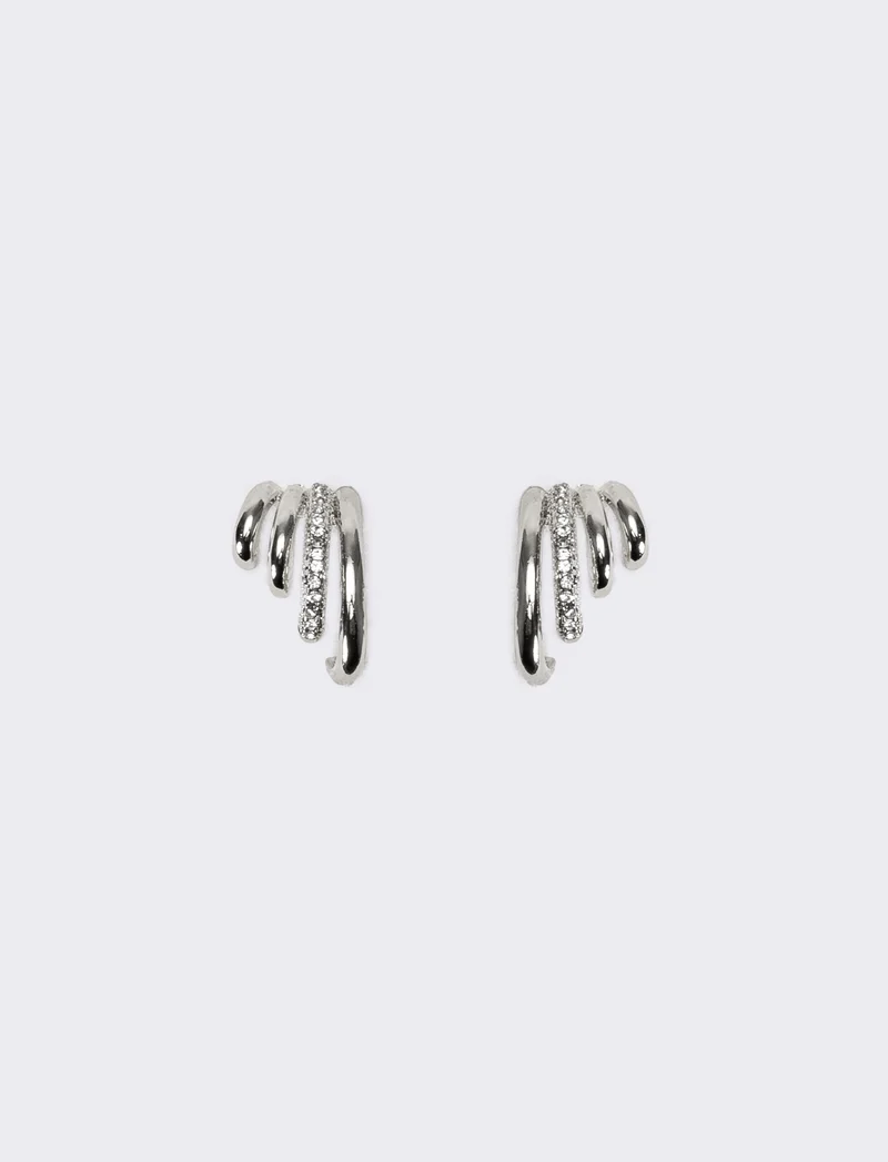 Orecchini donna effetto piercing con strass - Argento