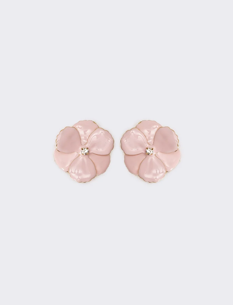 Orecchini donna fiore con strass - Rosa