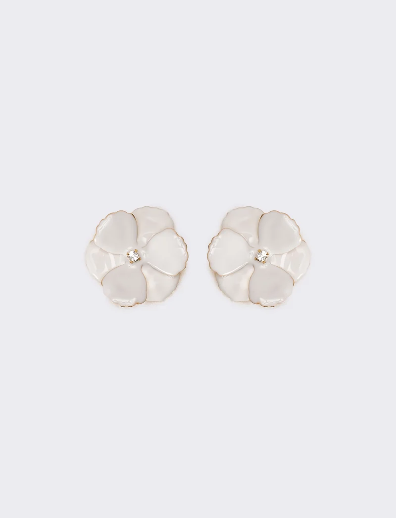 Orecchini donna fiore con strass - Bianco