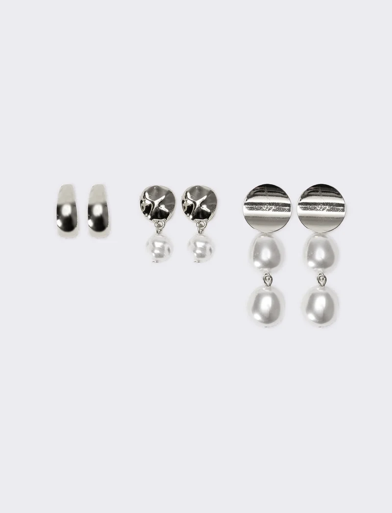 Orecchini donna card 3 paia perla - Argento