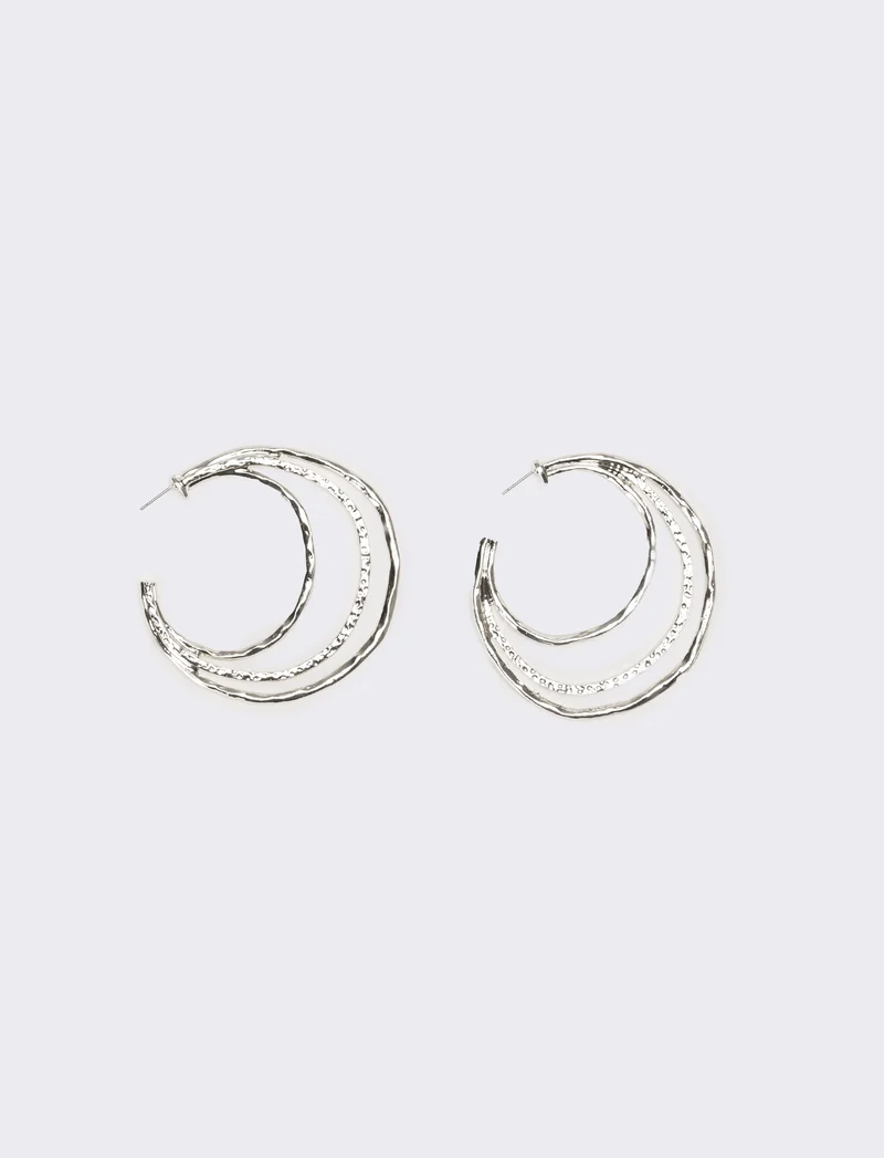Orecchini donna a 3 livelli martellati - Argento