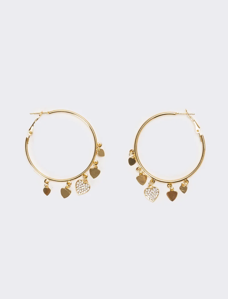 Orecchini donna cerchi con cuori strass - Oro