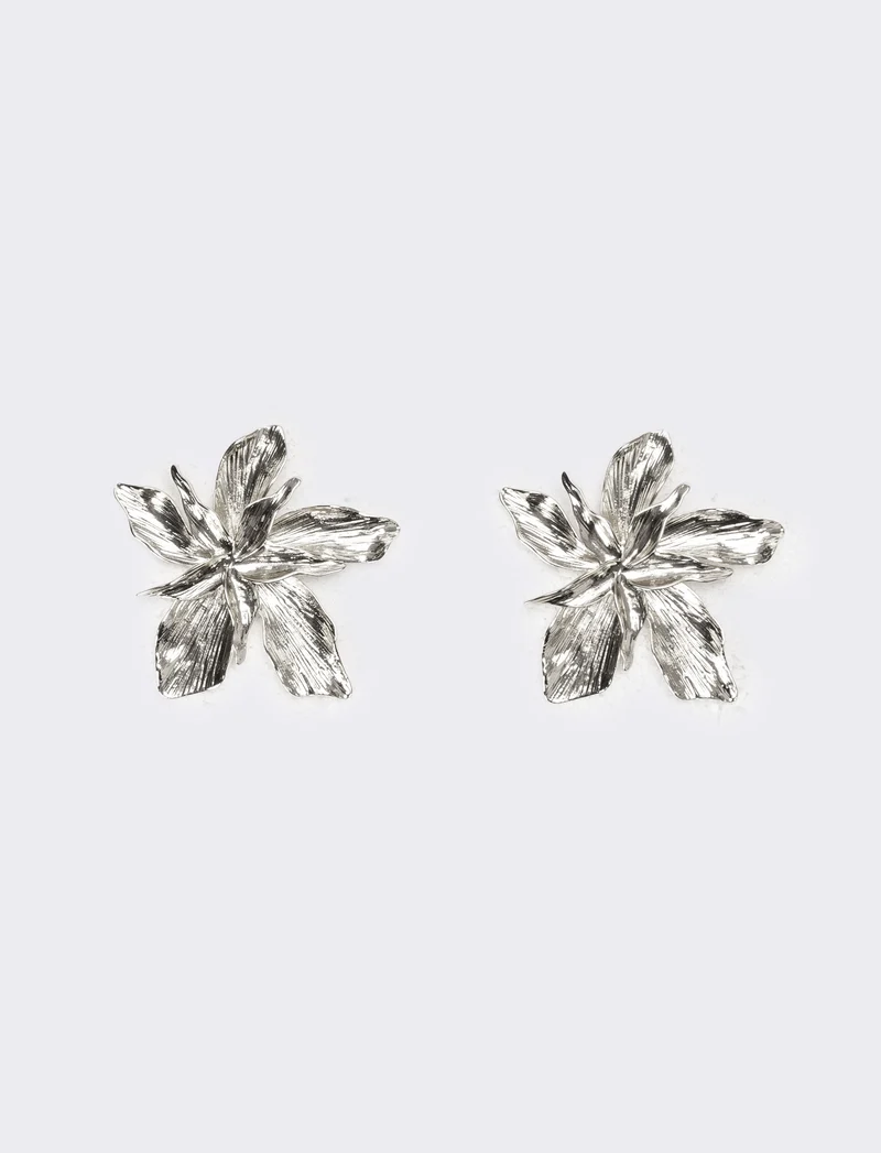 Orecchini donna fiore con striatura - Argento
