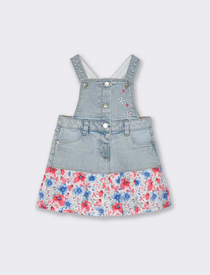 Salopette in denim con rouches da neonata - Denim
