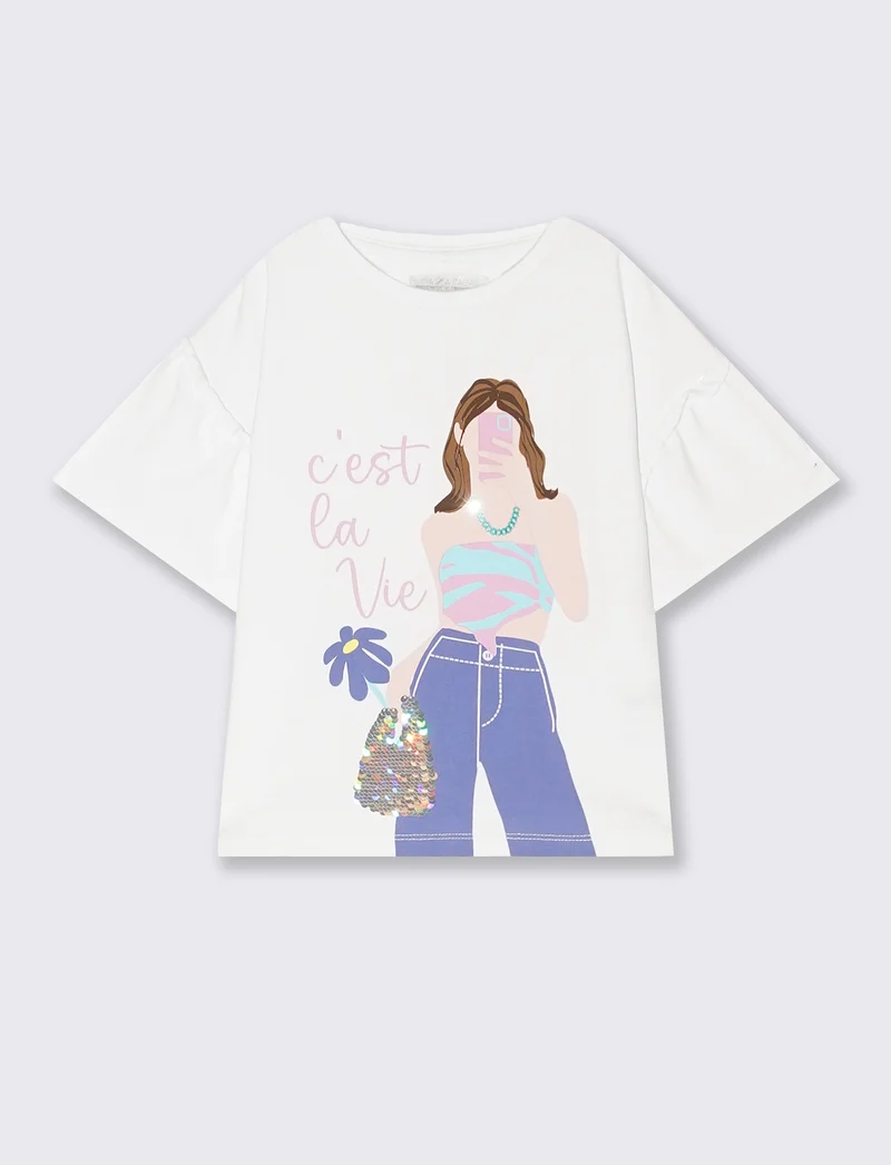 T-shirt in cotone elastico mezza manica da bambina - Bianco
