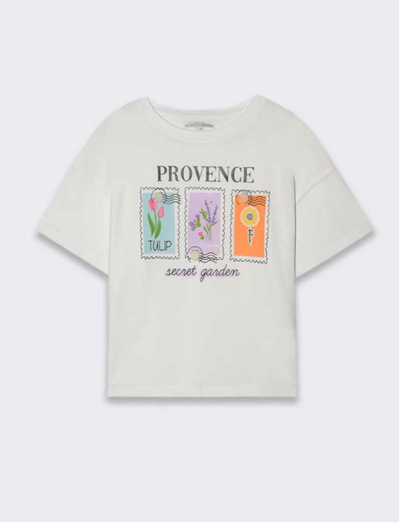 T-shirt mezza manica girocollo da bambina - Bianco latte