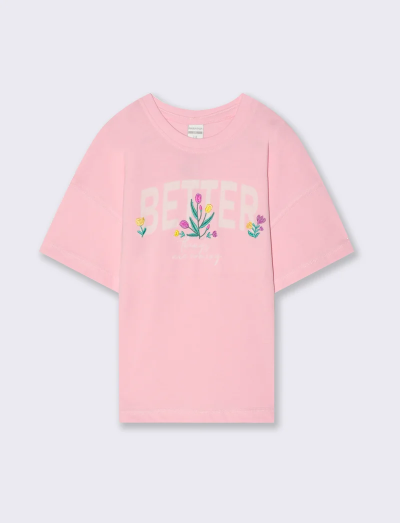 T-shirt regular mezza manica da bambina - Rosa