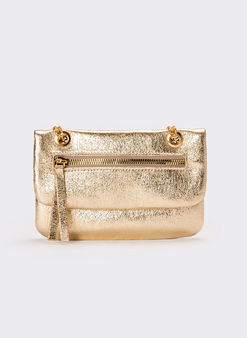 Portafogli donna con patta e tracolla - Oro