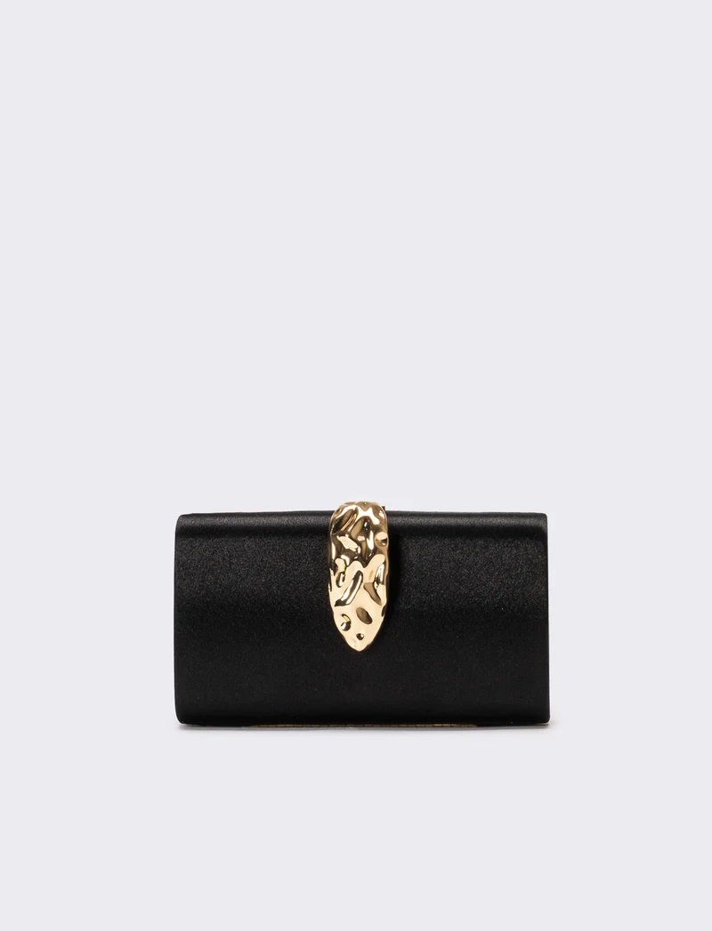 Borsa donna pochette in raso con accessorio - Nero