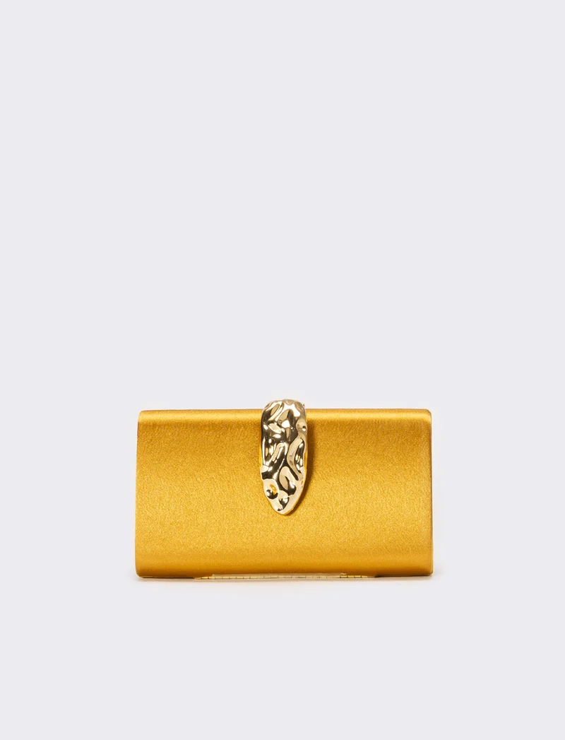 Borsa donna pochette in raso con accessorio - Oro