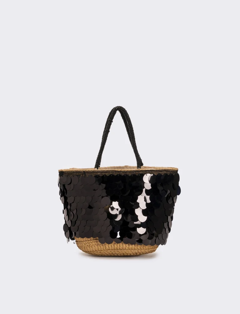 Borsa donna a mano con paillettes grandi - Nero