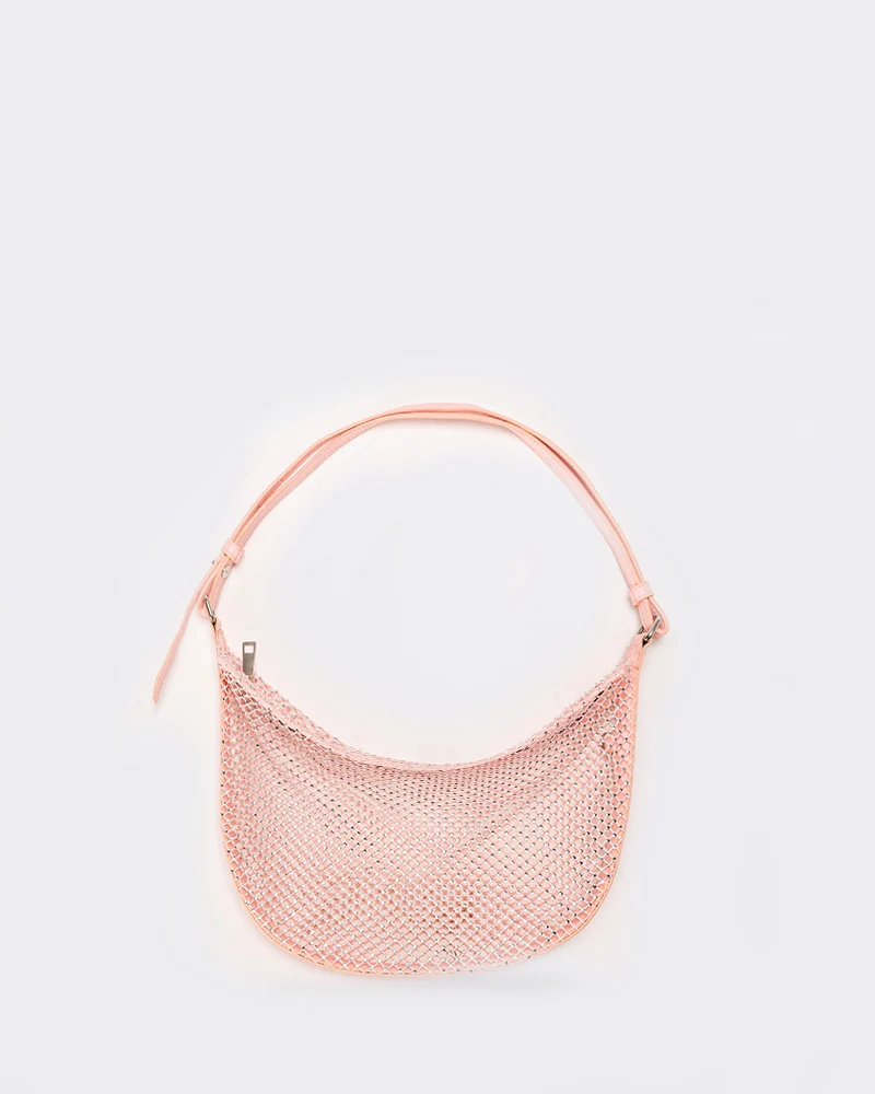 Borsa donna mezzaluna con strass - Rosa