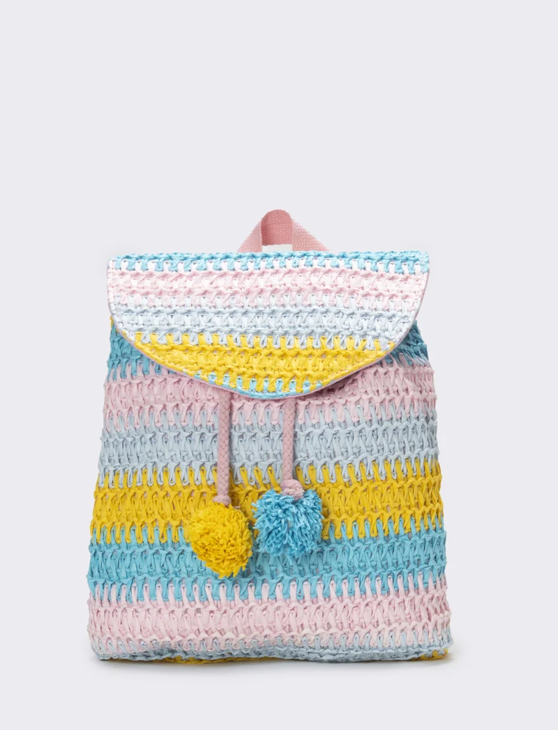 Zaino bambina carta con patta multicolor - Rosa