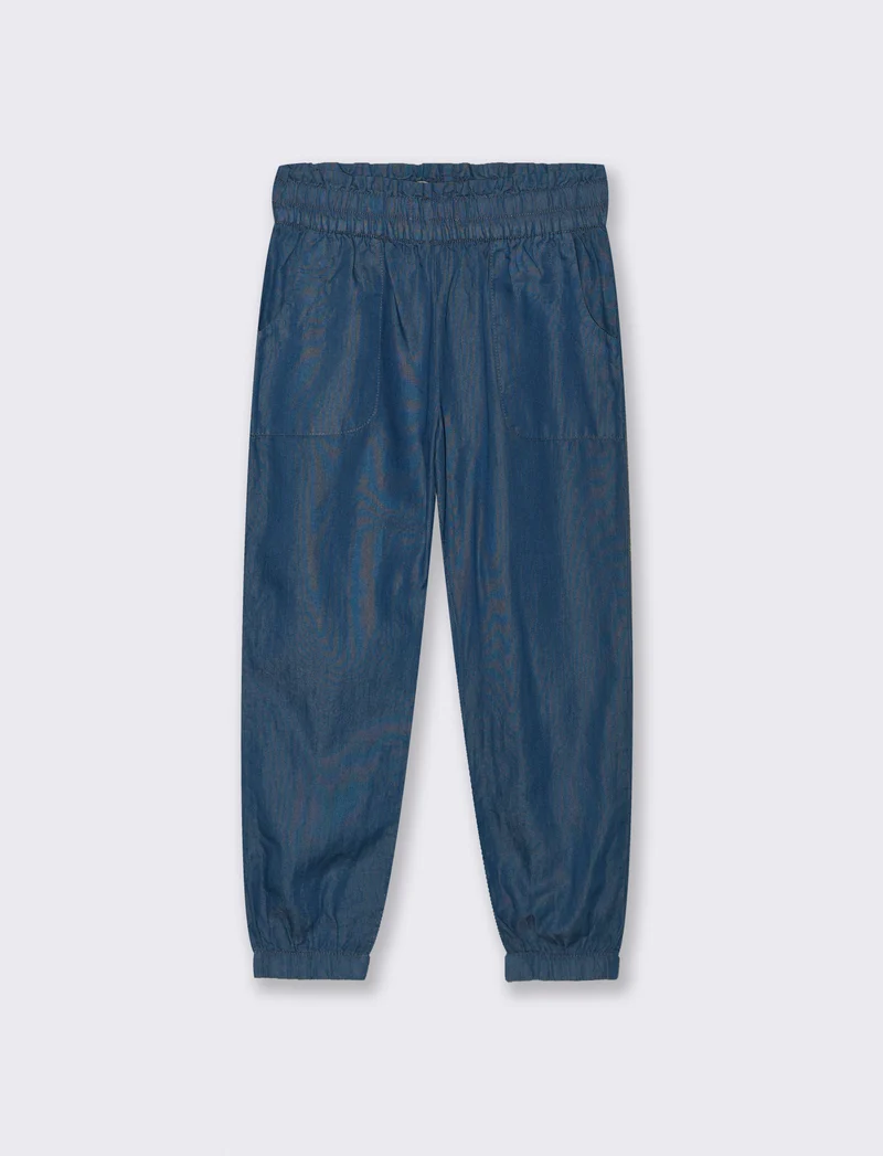 Pantaloni in chambray con elastico da bambina - DENIM SCURO