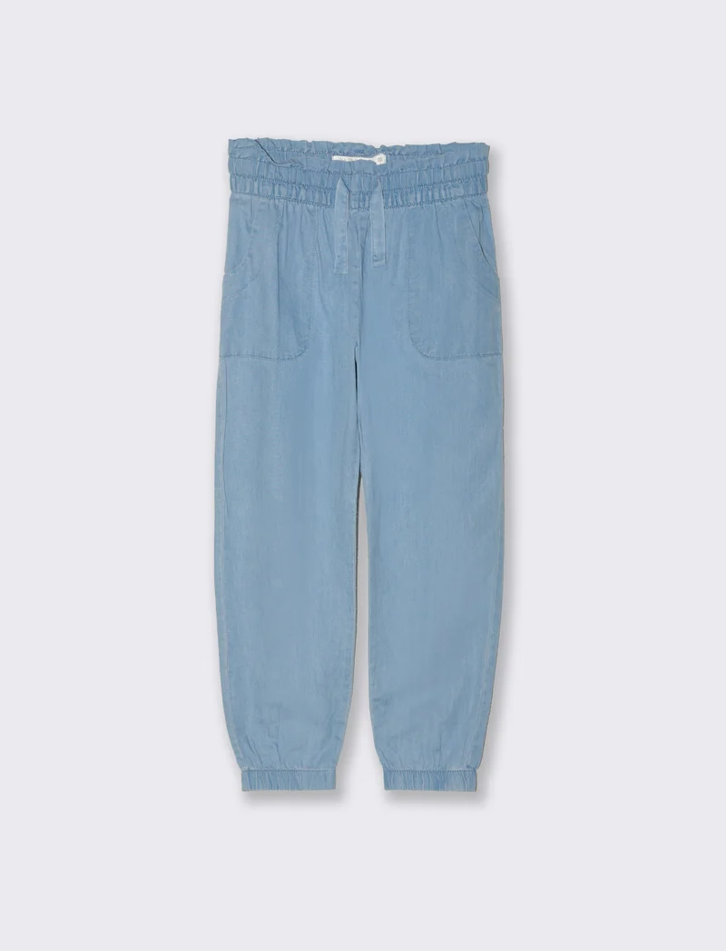 Pantaloni in chambray con elastico da bambina - Denim chiaro