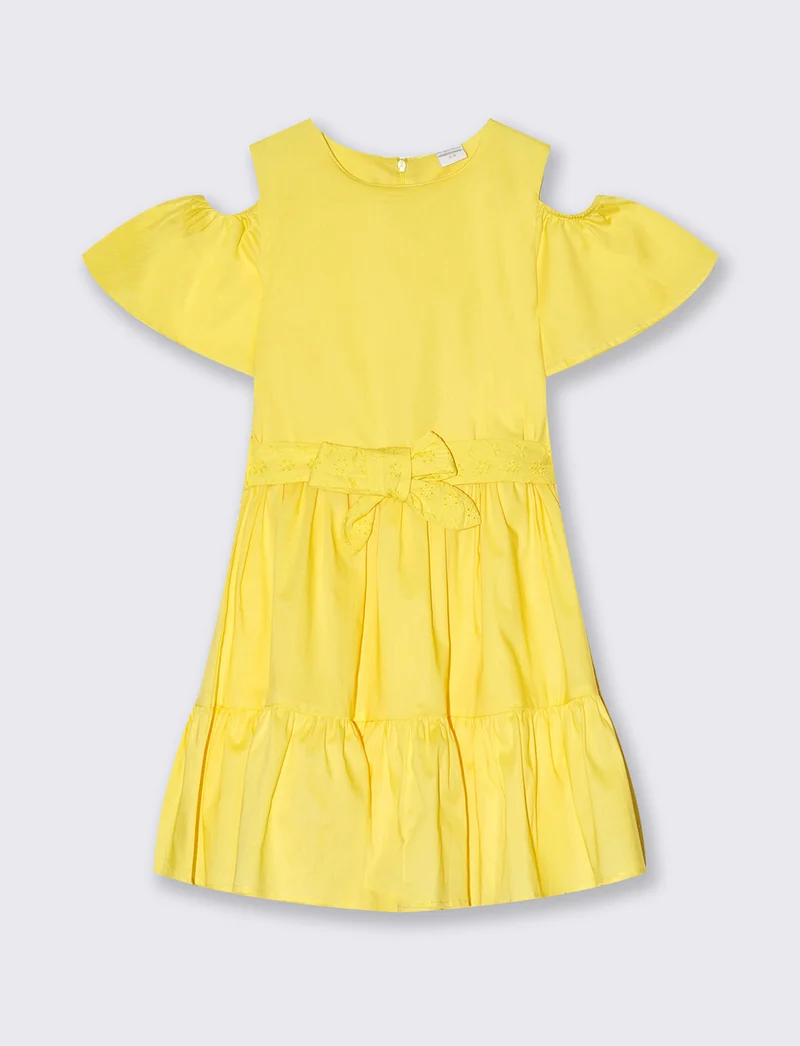 Vestito in cotone con fusciacca da bambina - Giallo