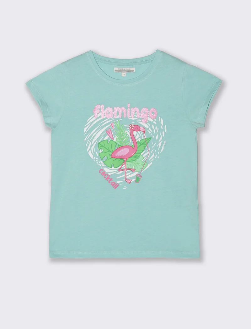 T-shirt con stampa multicolor da bambina - Verde acqua