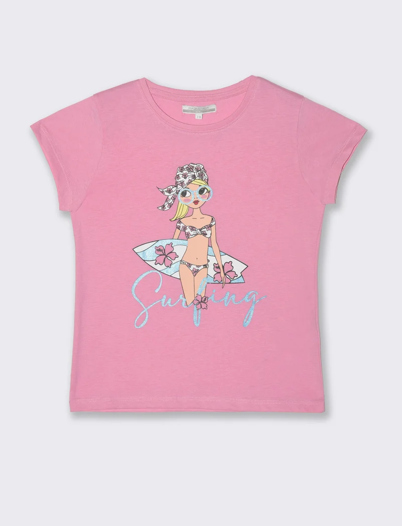 T-shirt con stampa multicolor da bambina - Rosa