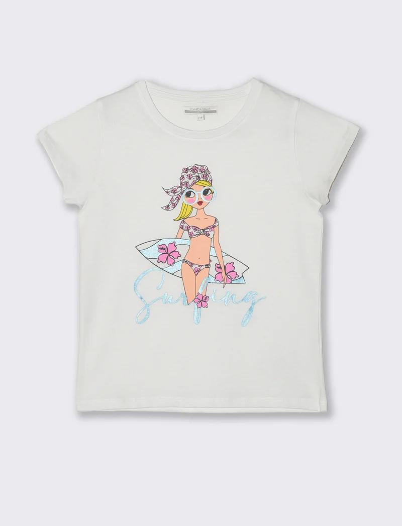 T-shirt con stampa multicolor da bambina - Bianco