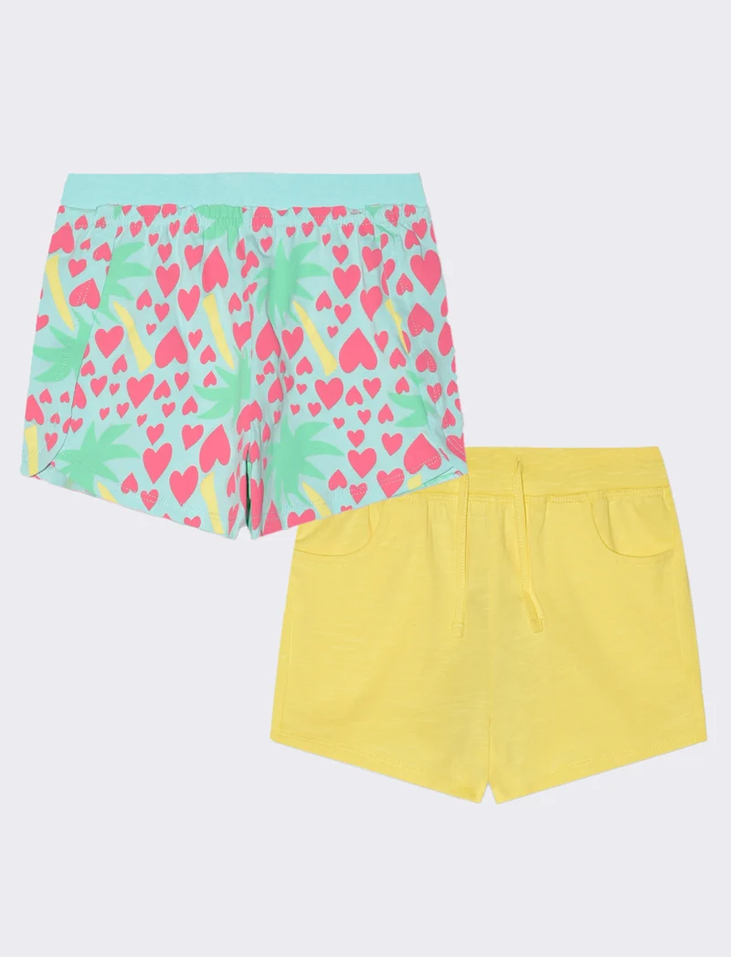 Set 2 pezzi shorts in cotone elastico da bambina - Giallo limone