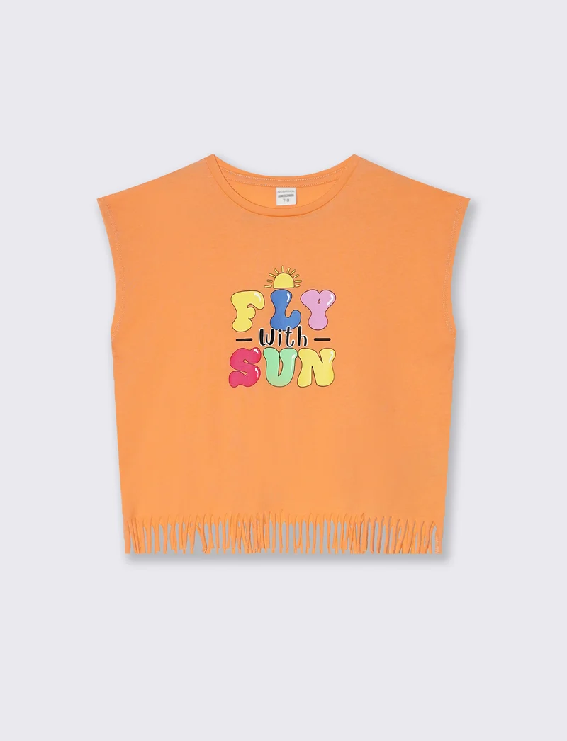 T-shirt frange da bambina - Arancione