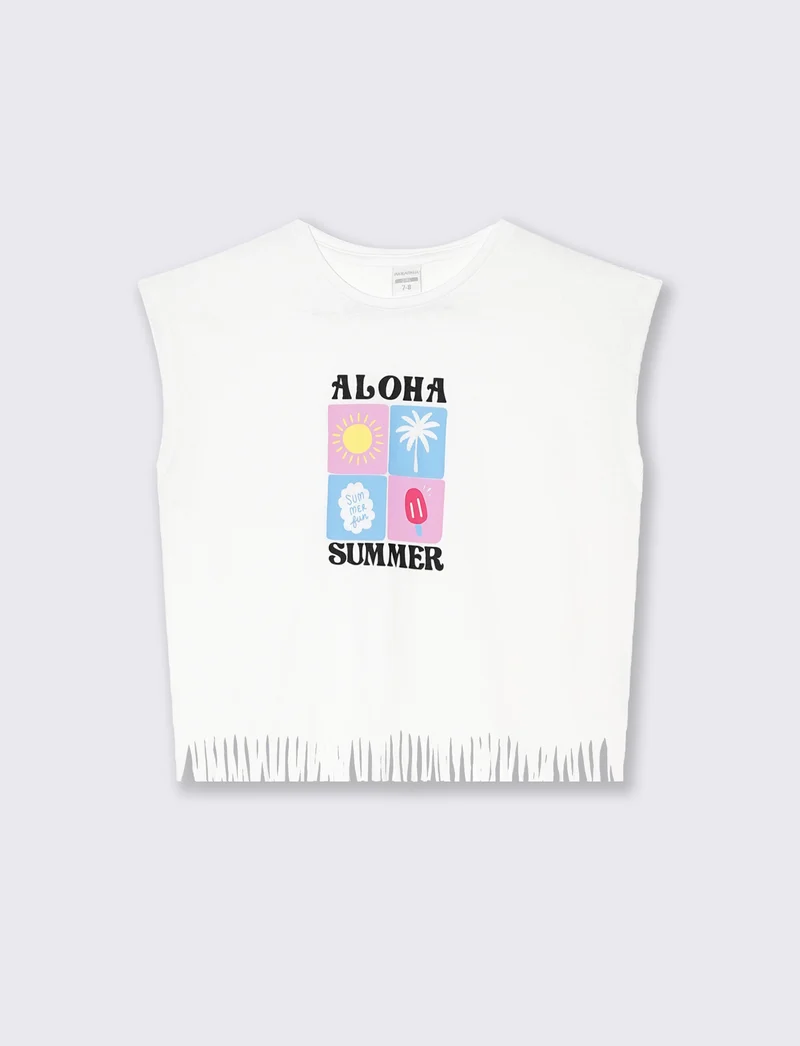 T-shirt frange da bambina - Bianco