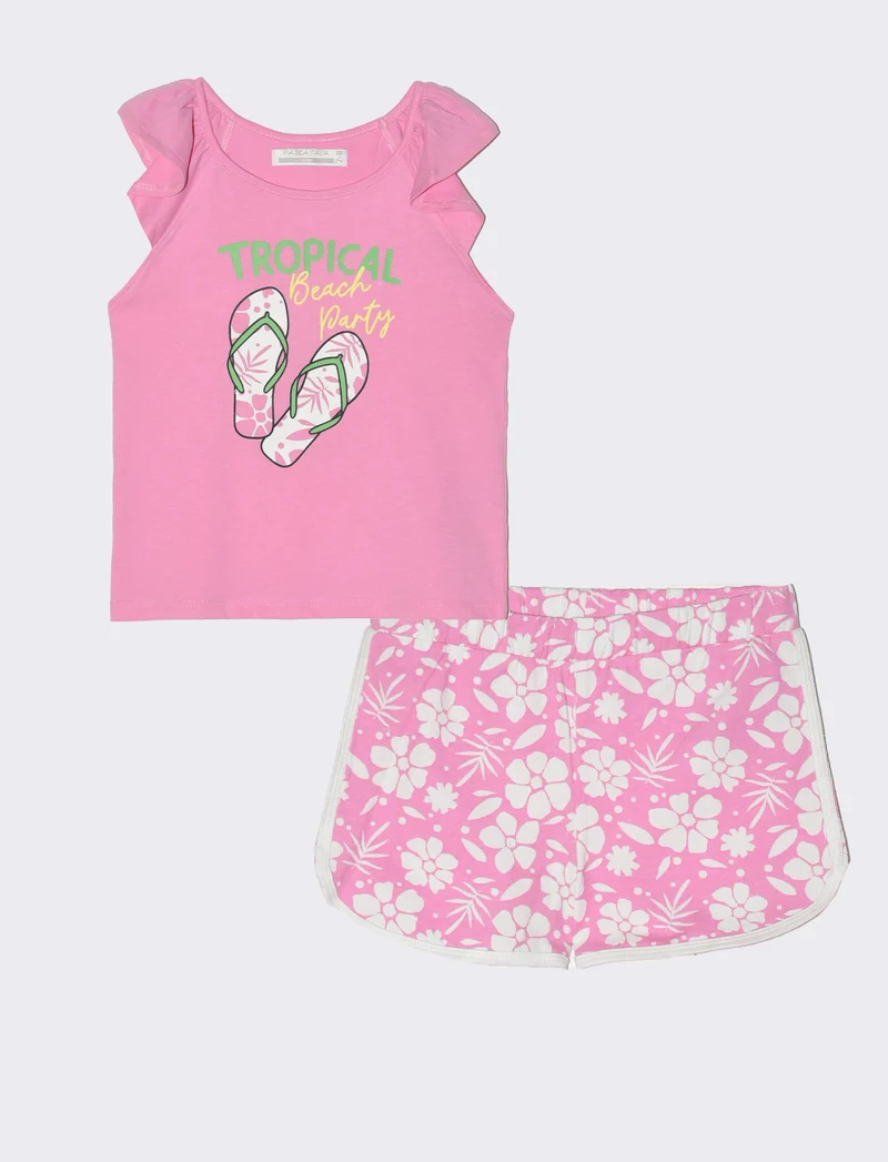 Set 2 pezzi canotta e short da bambina - Rosa