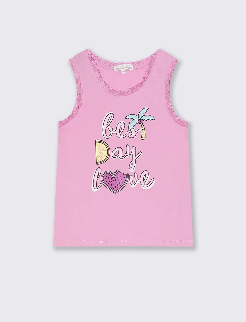 Canotta in cotone piccole rouches da bambina - Rosa