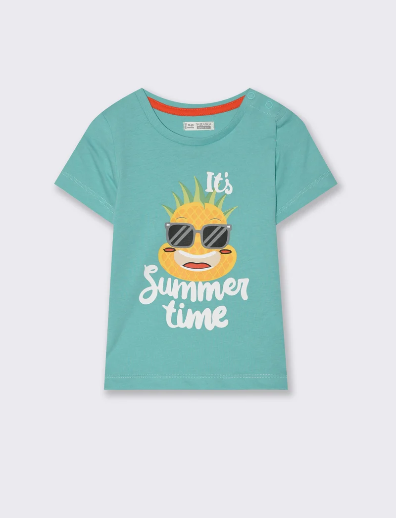T shirt girocollo con stampa da neonato - Verde acqua