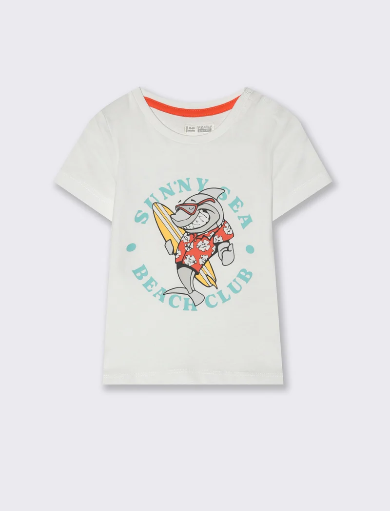 T shirt girocollo con stampa da neonato - Bianco