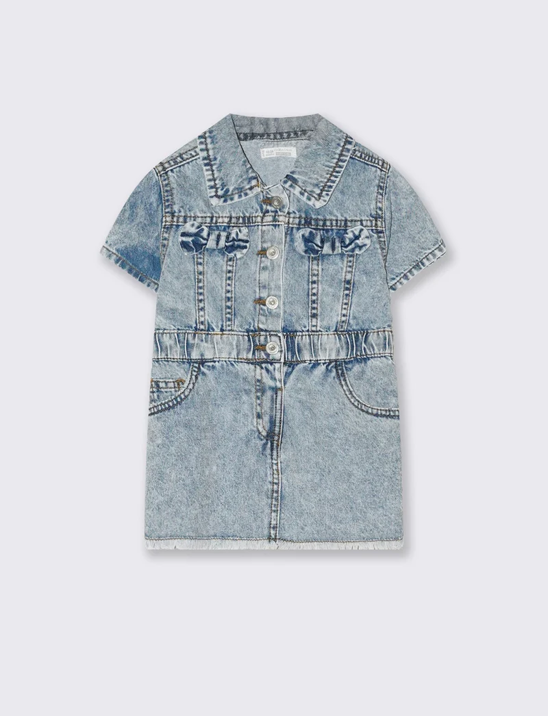 Abito in denim con fiocchetti da neonata - Denim