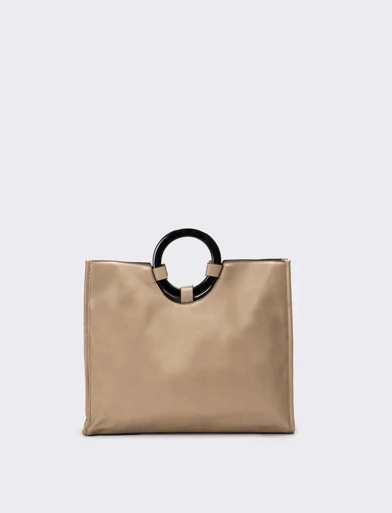 Borsa con manico tondo e tracolla - Beige