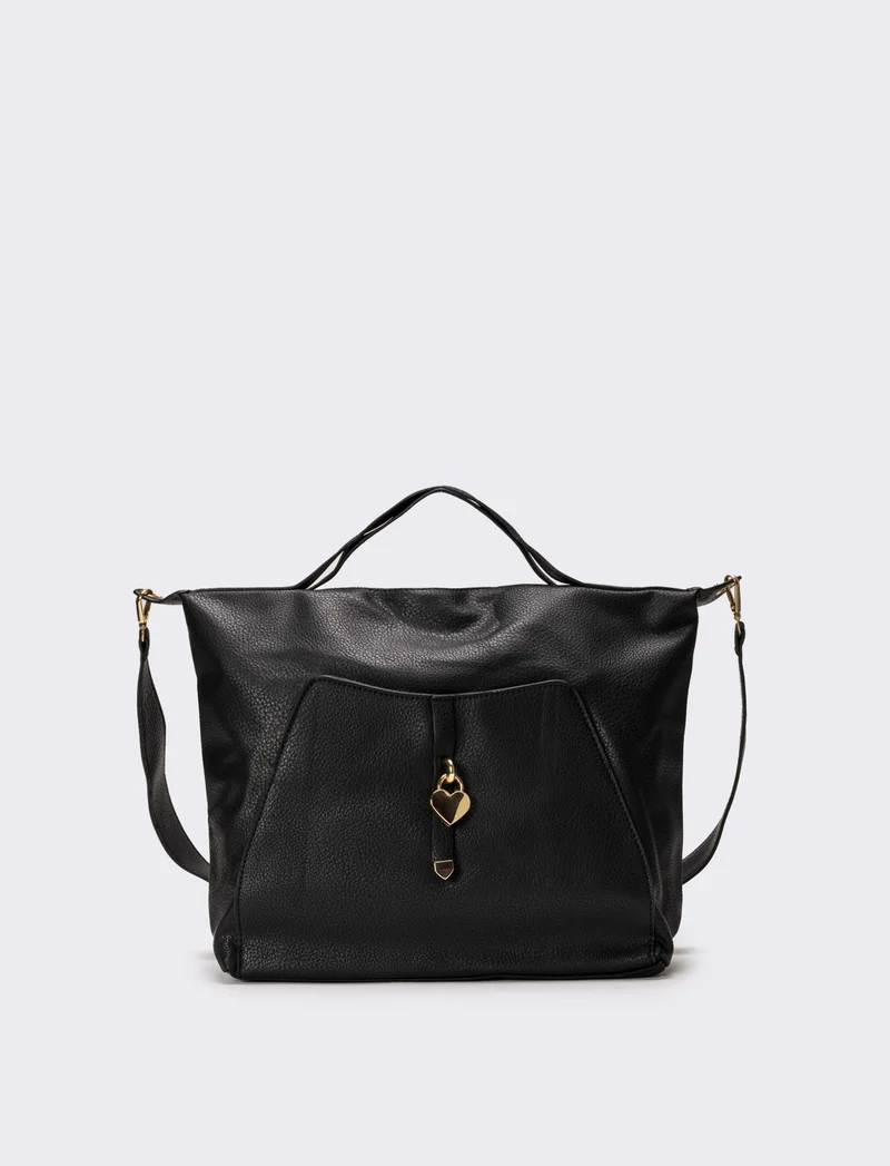 Shopper donna con catenaccio a cuore - Nero