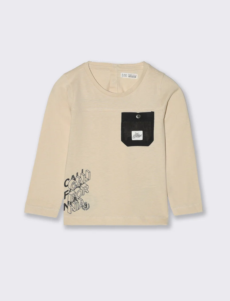 T-shirt con tasca a contrasto da neonato - Beige