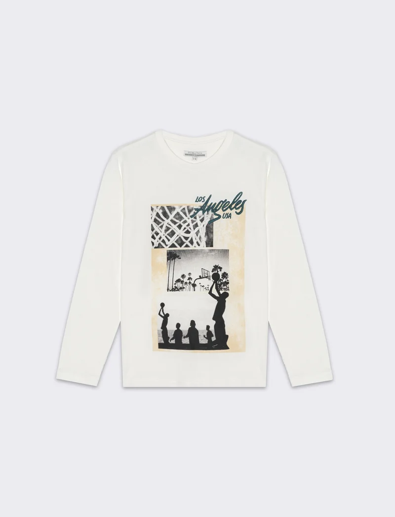 T-shirt in jersey con stampa frontale da bambino - Bianco latte