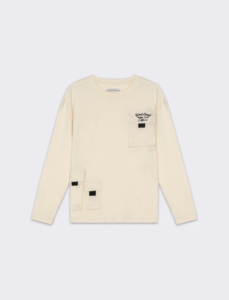 T-shirt con tasconi da bambino - Beige