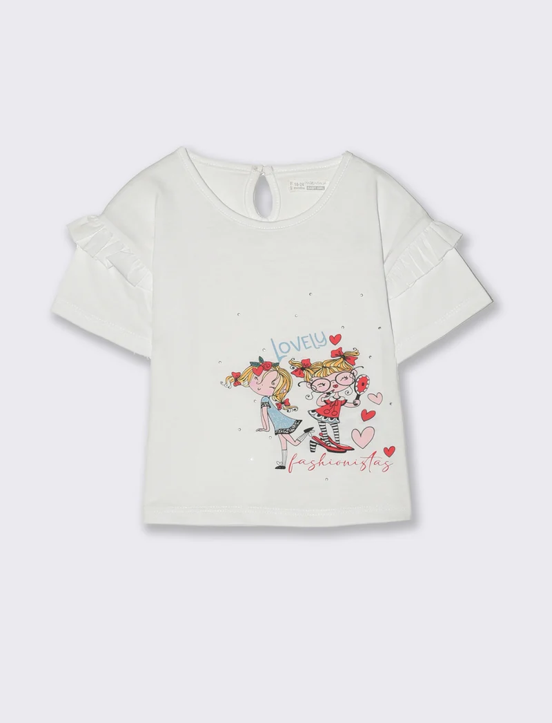 T-shirt con stampa e strass da neonata - Bianco