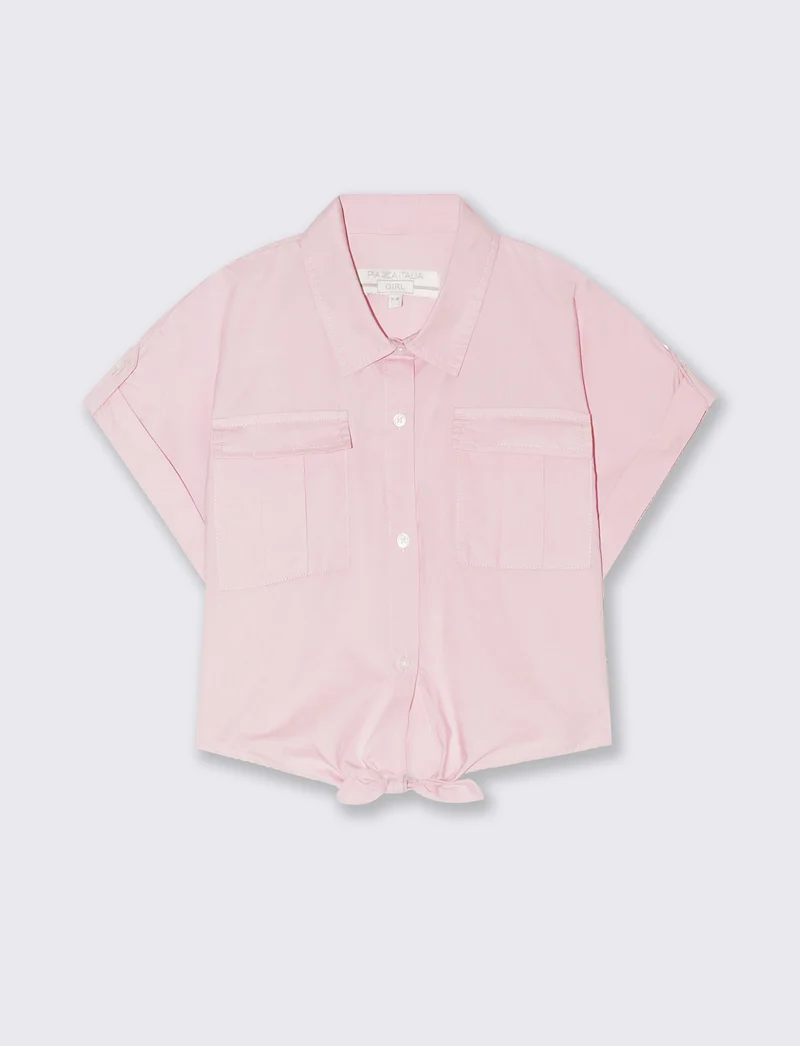Camicia in cropped con nodo da bambina - Rosa