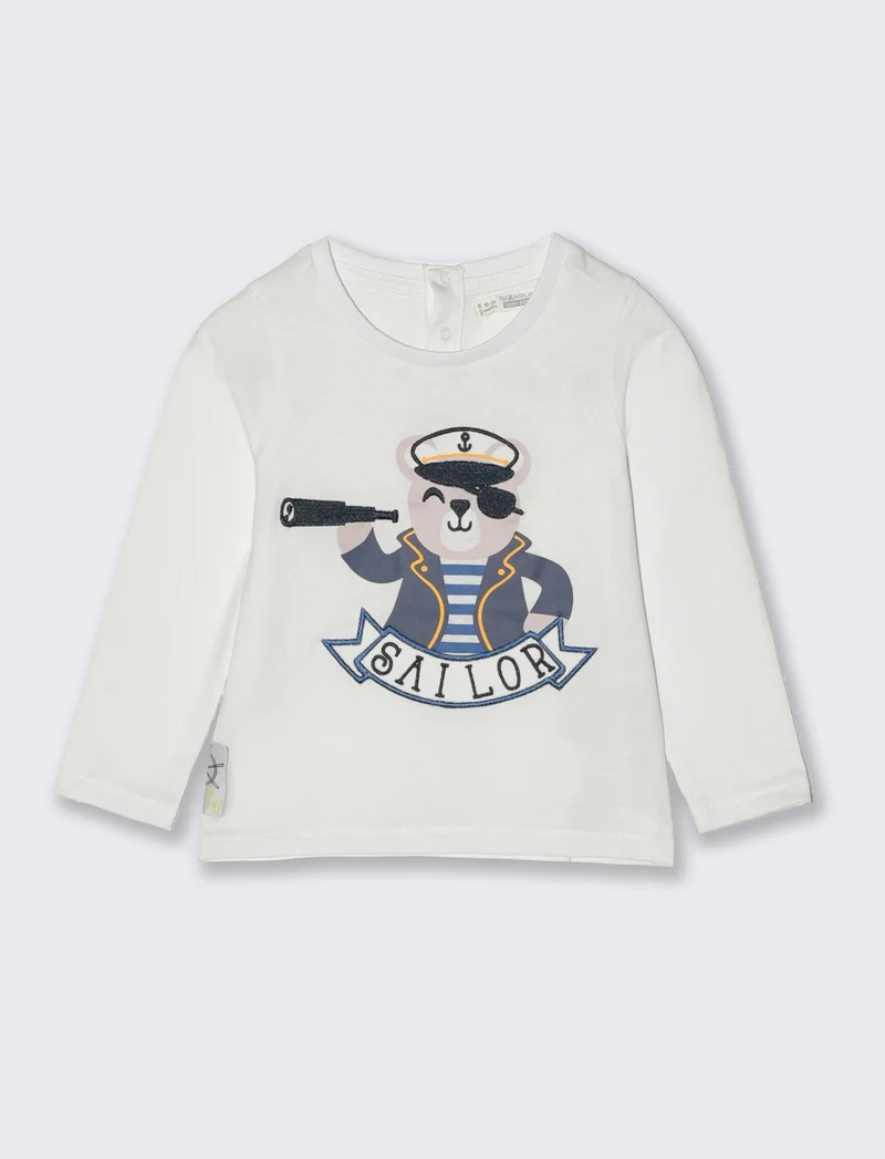 T-shirt con stampa e applicazioni da neonato - Bianco