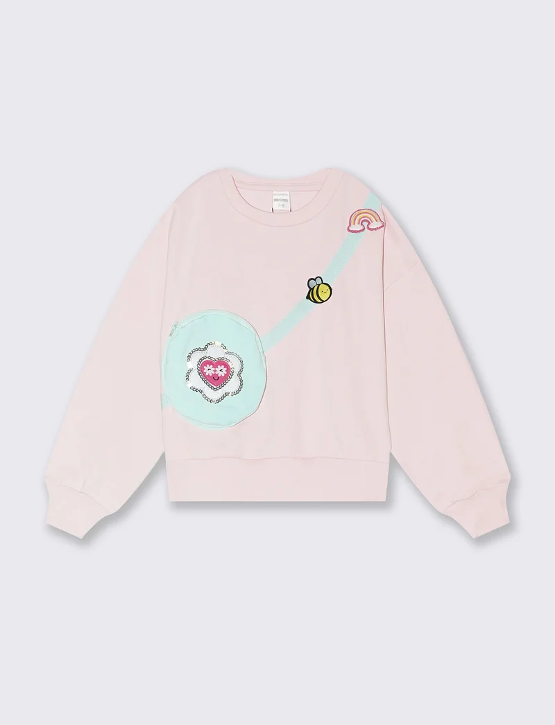Felpa girocollo loose fit da bambina - Rosa